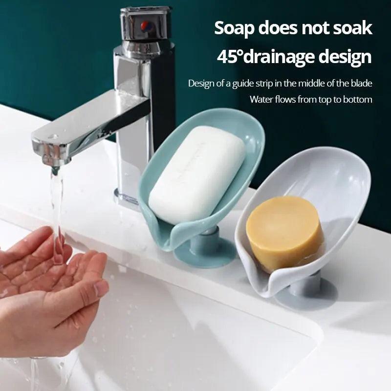 2-Pack Leaf Drain Soap Holder with Suction Cup | Bathroom Tray
