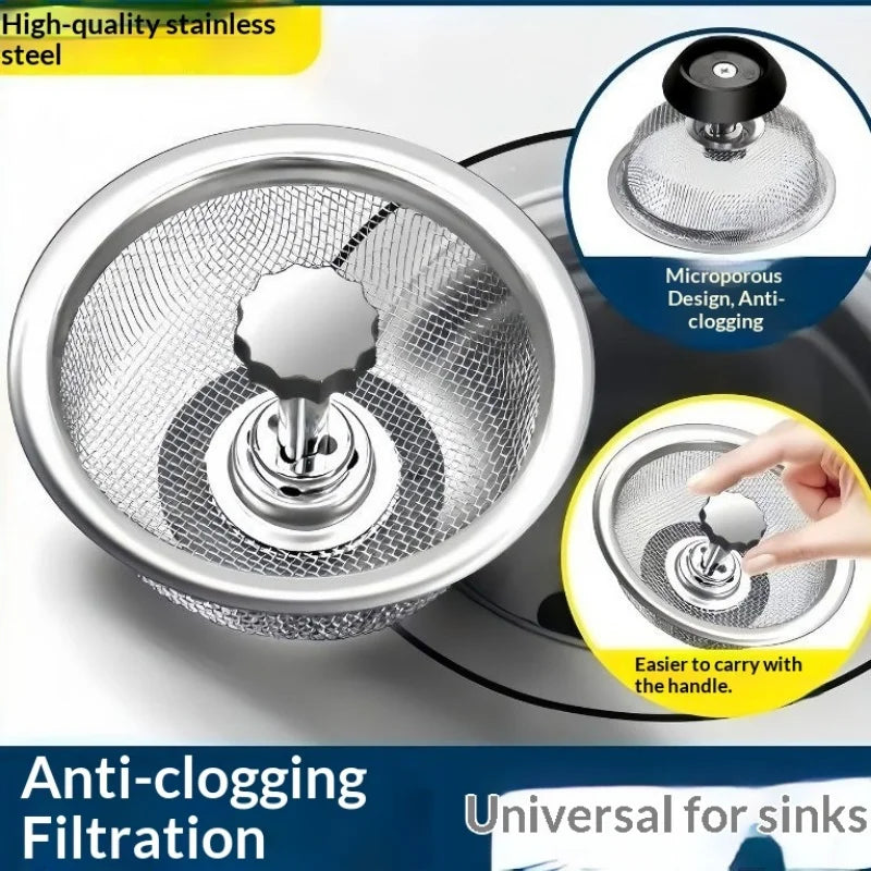 Stainless Steel Sink Strainer Drain Filter Basket with Handle
