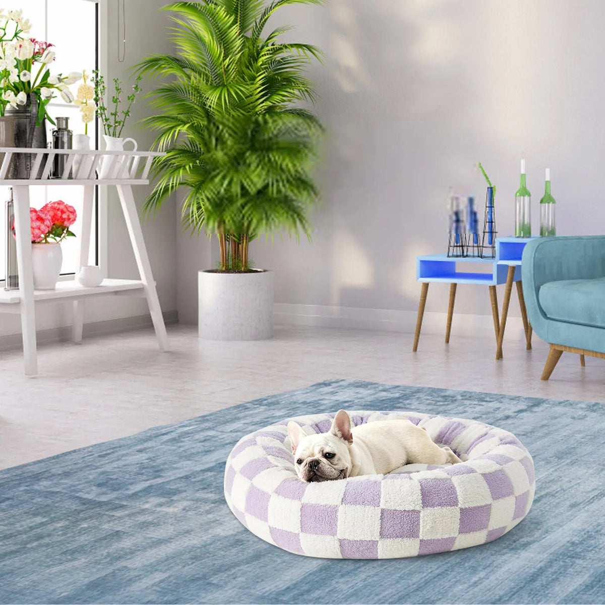 Sky Clouds Shaggy Plush Dog Bed – Washable Small Pet Sofa