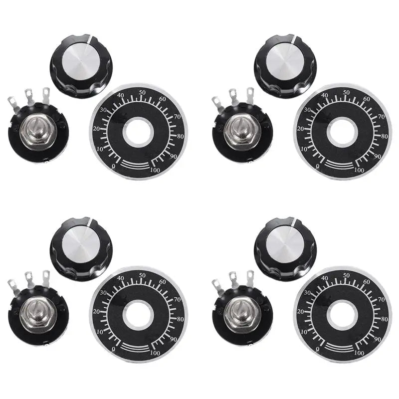 RV24YN 20S 5K Ohm Rotary Carbon Potentiometer with Knob – 4 Pack