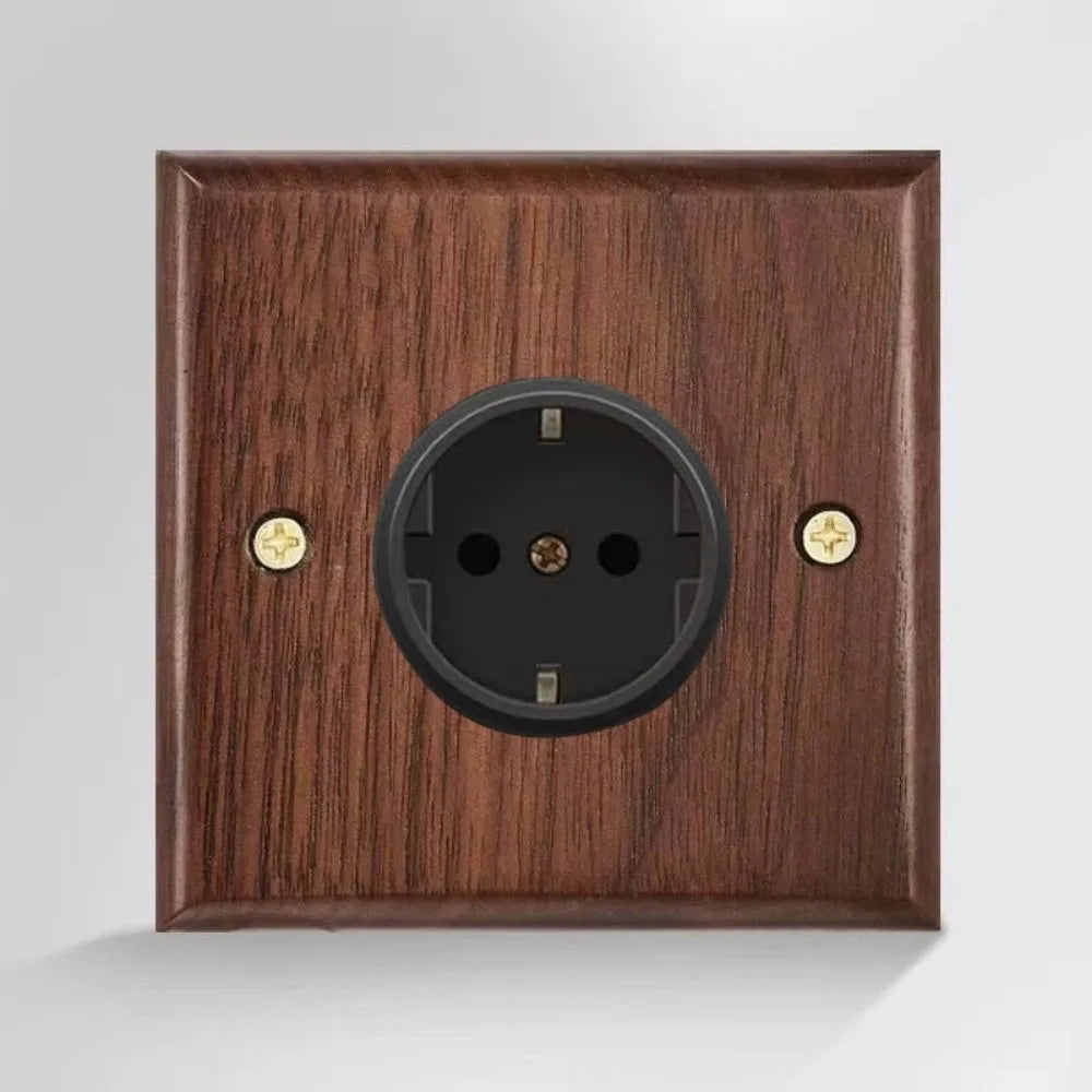 Walnut Wood Brass Toggle Wall Switch & Socket Panel 86mm