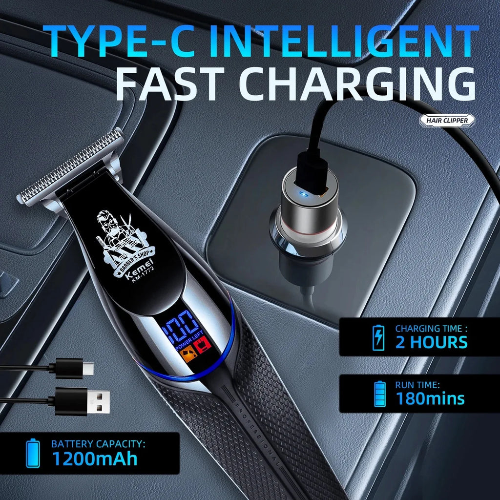 Kemei KM-1772 Cordless Hair Trimmer Clipper 7000RPM Zero Gap
