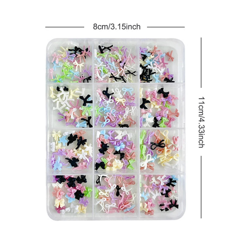 12-Grid Resin Bowknot Nail Art Charms DIY Manicure Gems Set