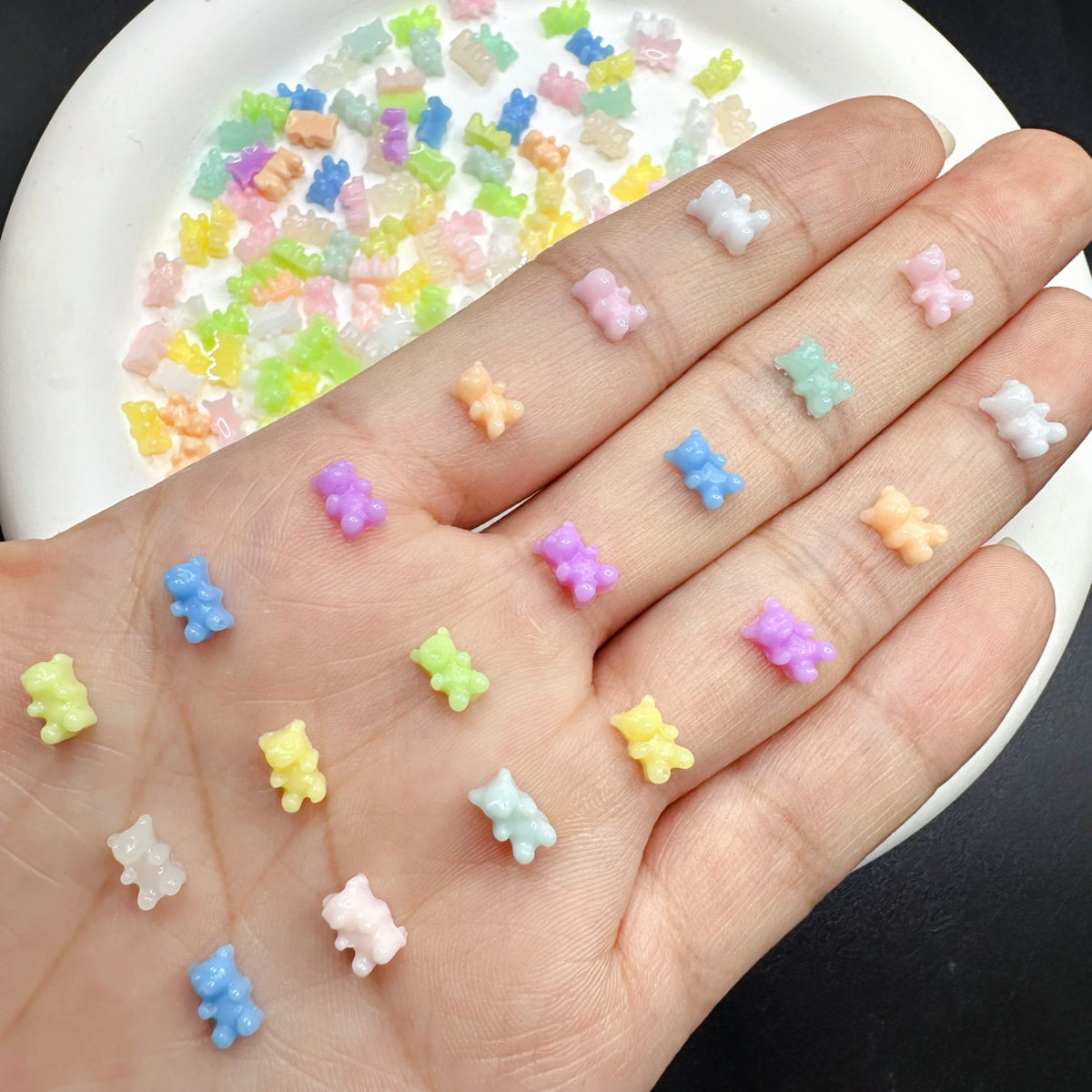 100pcs 3D Kawaii Jelly Bear Resin Nail Charms DIY Decoration