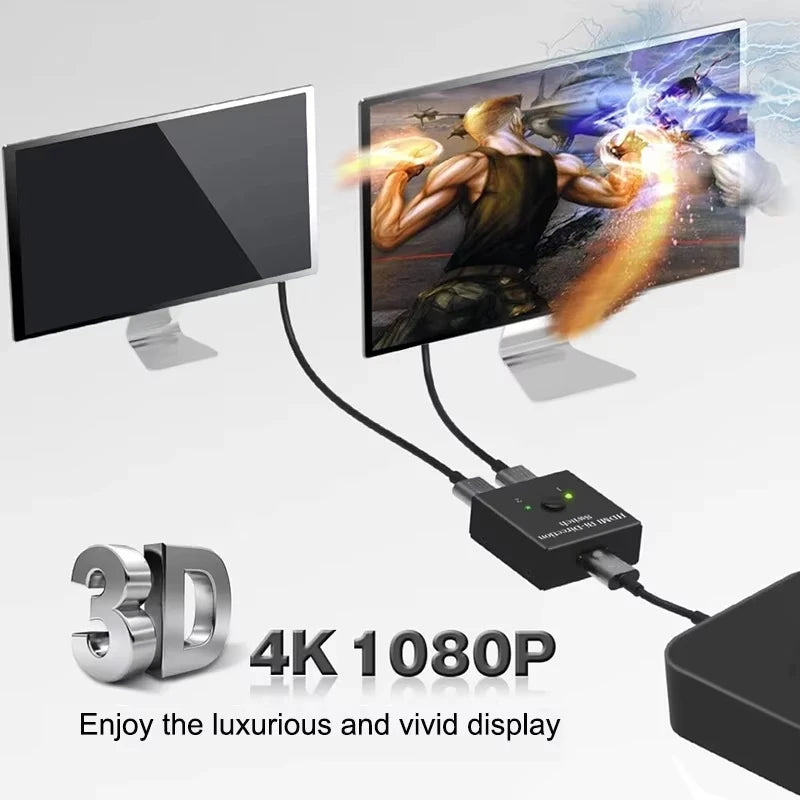 Bidirectional HDMI Splitter Switch 2 In 1 Out 4K Adapter