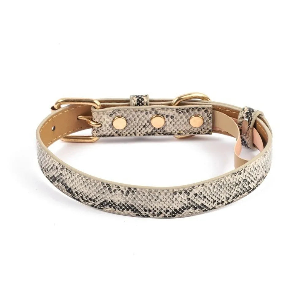 Leopard Print PU Leather Dog Collar – Adjustable S/M/L