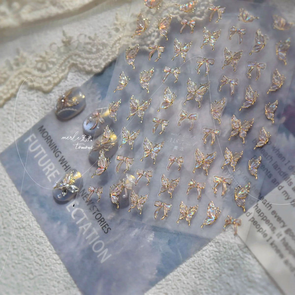 5D Jelly Nail Stickers – Gold Butterfly 3D Manicure Decals