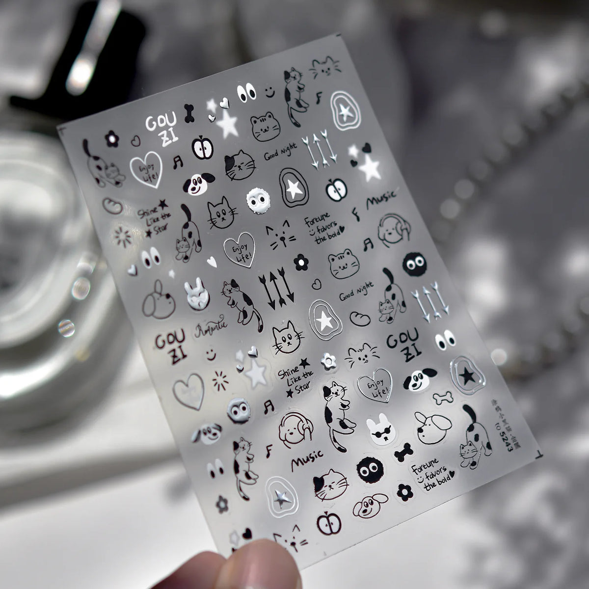 5D Punk Nail Art Stickers Moon Star Heart Rhinestone Decals