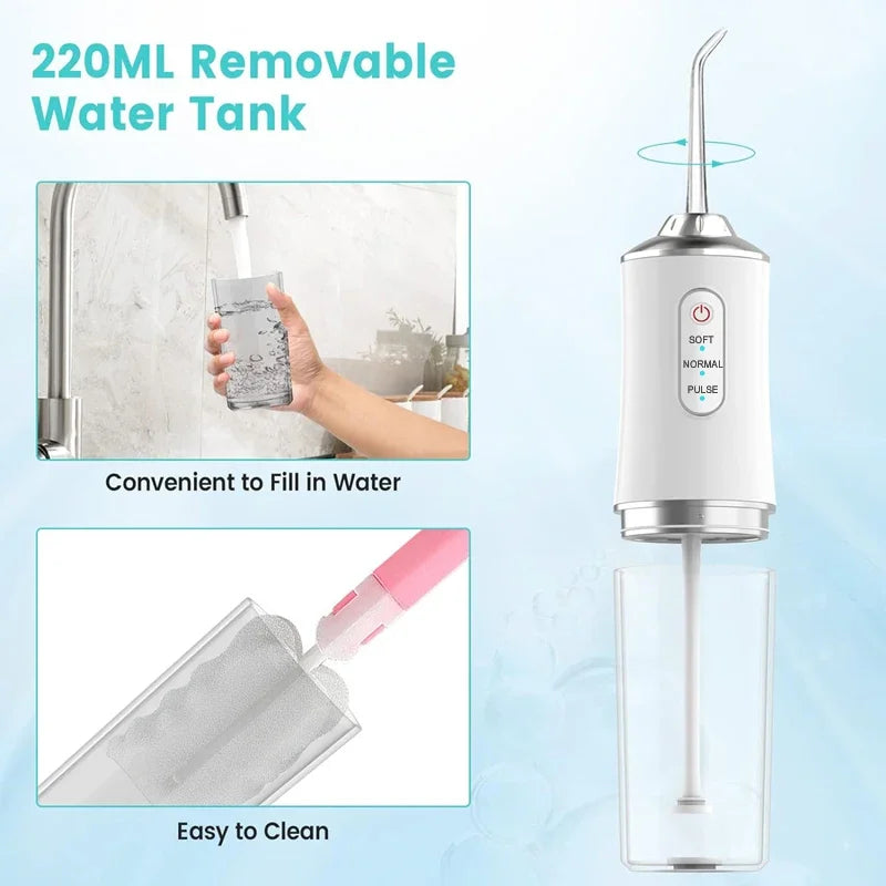 Portable Dental Water Flosser USB Rechargeable 200ml 3 Modes