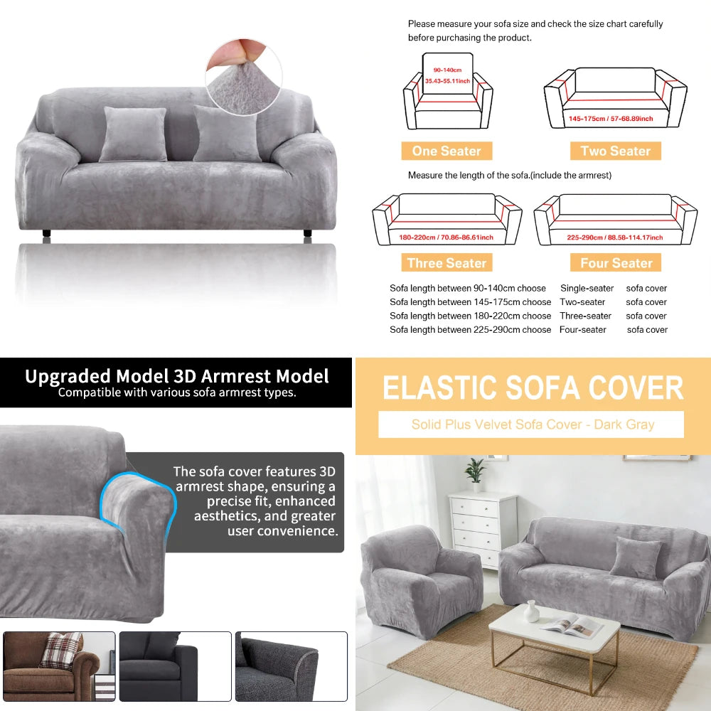 Thick Velvet Stretch Sofa Cover 1–4 Seater Non-Slip Slipcover
