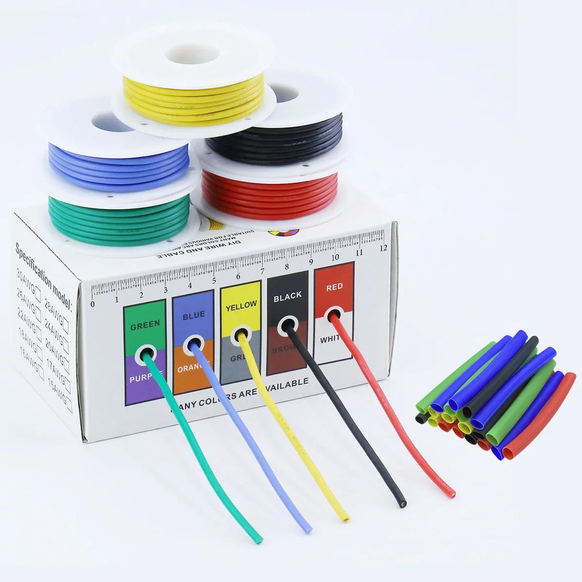 Silicone Hookup Wire Kit 16–28 AWG 5 Colors + Heat Shrink