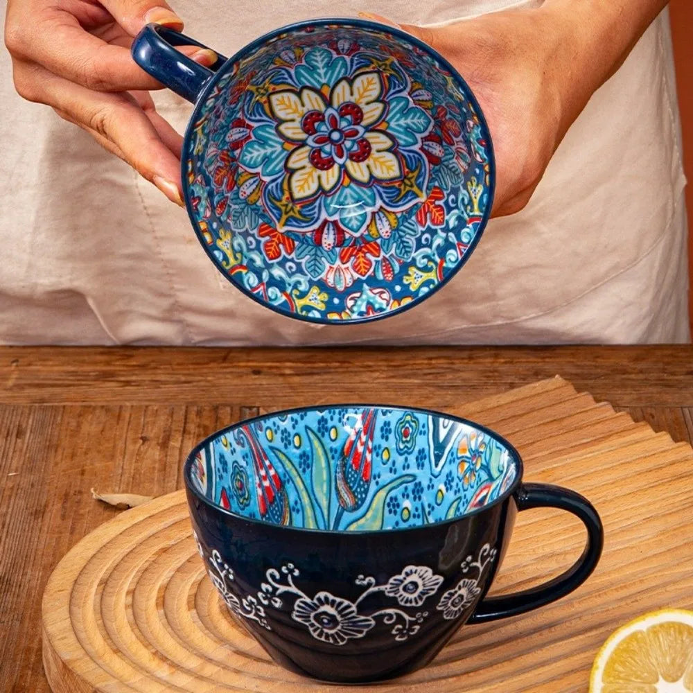 15oz Boho Hand-Painted Ceramic Mug | Microwave Safe