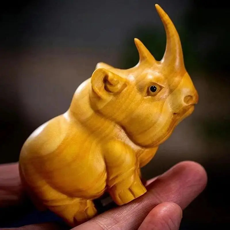 Hand-Carved Wood Animal Figurines – Rhino, Hippo & Elephant