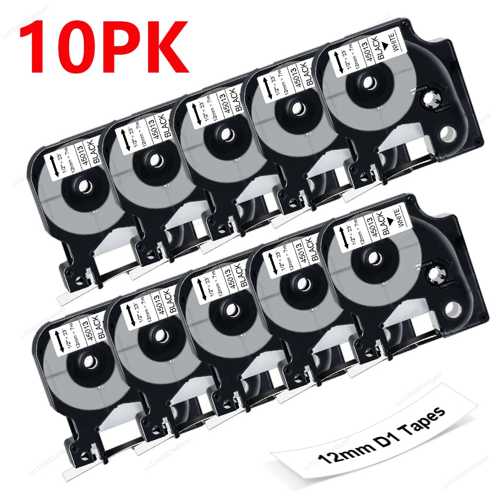 Dymo 45013 Compatible 12mm D1 Label Tape – 2PK & 10PK