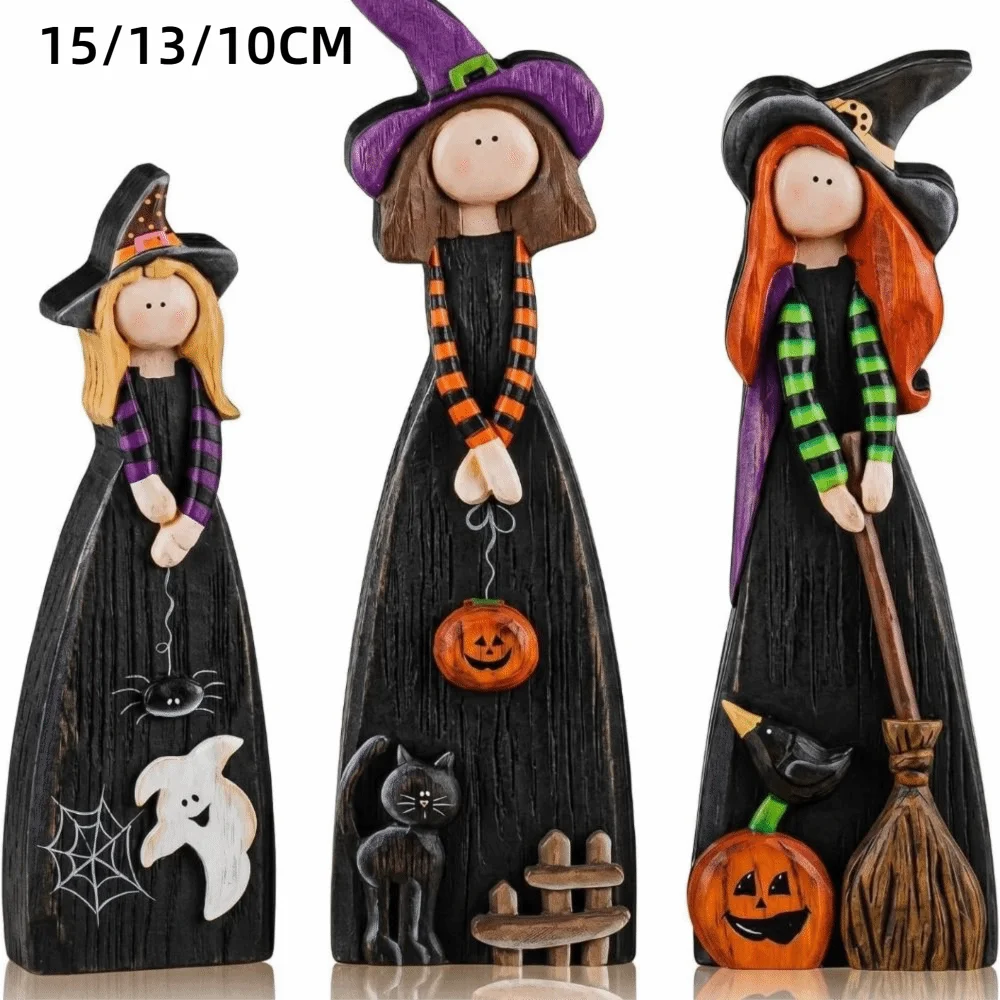 Wooden Scarecrow & Witch Tabletop Halloween Decor Set
