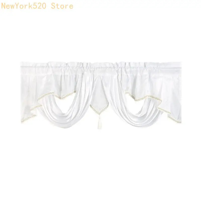Wavy Window Valance Curtain Rod Pocket 140x45cm – Gray & White