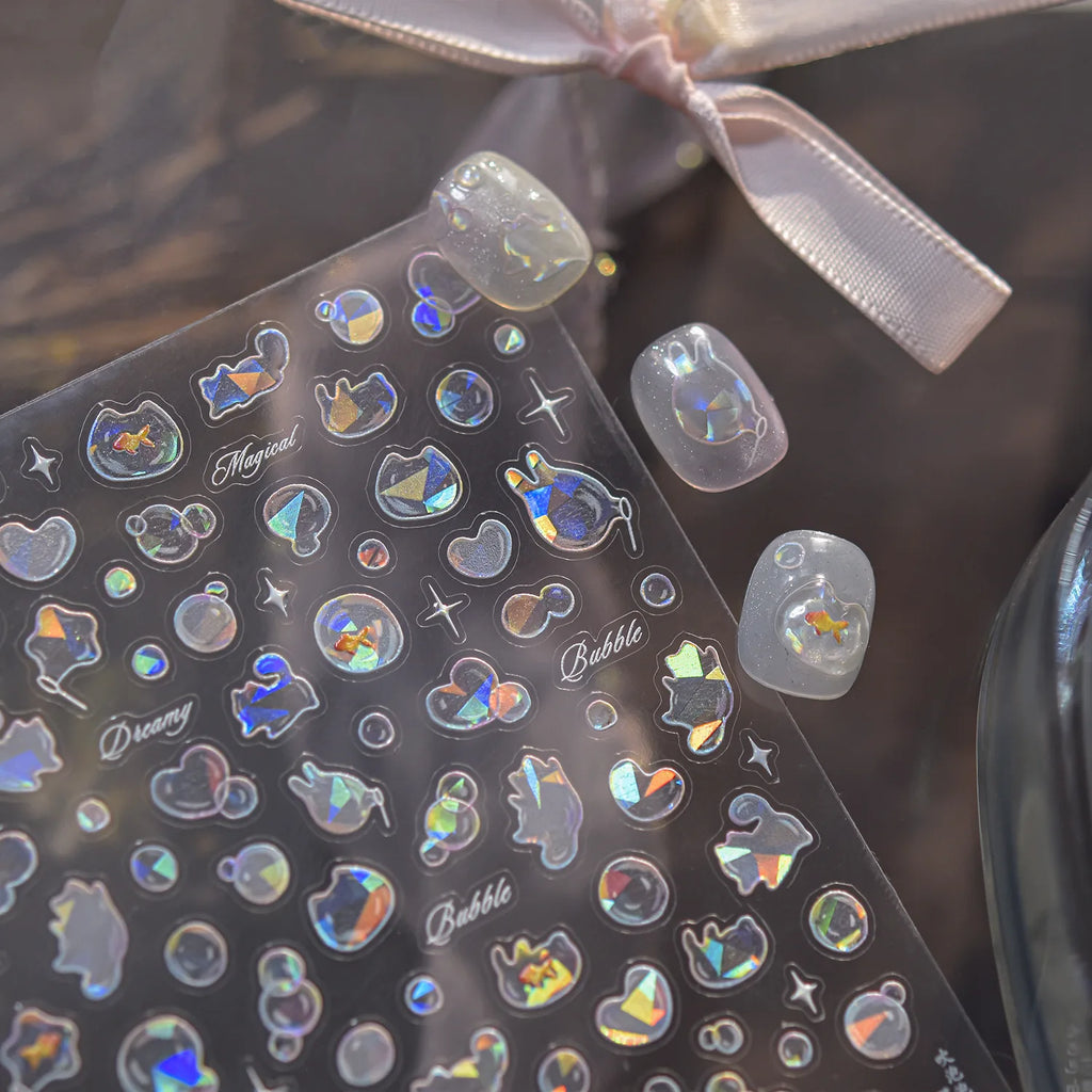 5D Bubble Nail Art Stickers – Shell, Cat & Love Manicure Decals