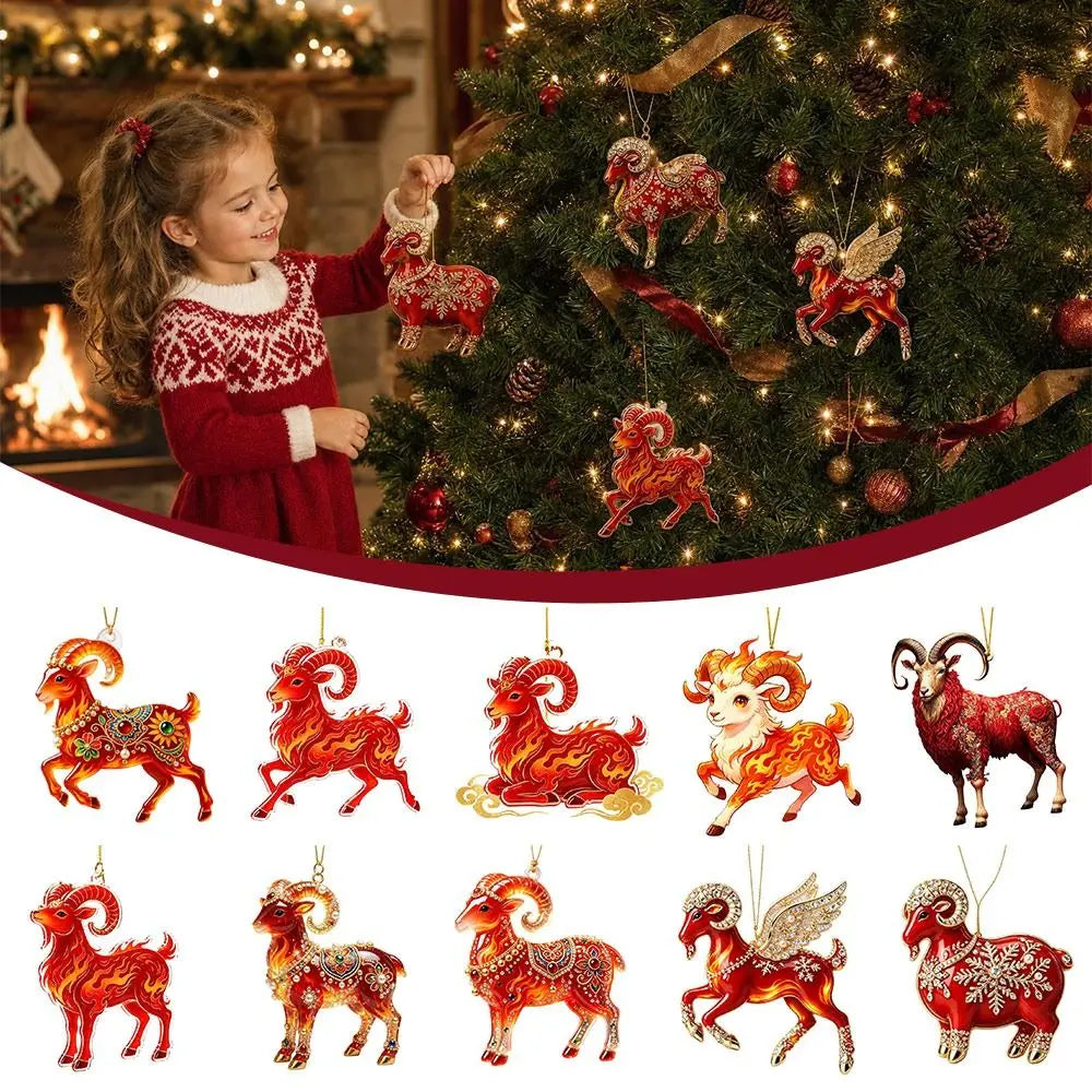 Acrylic Chinese Zodiac Goat Pendant – Red & Gold Car Keychain