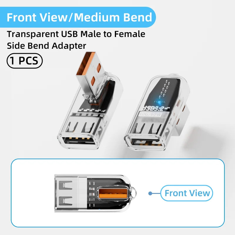 USB 3.2 Right Angle Adapter 10Gbps 60W Fast Charging OTG
