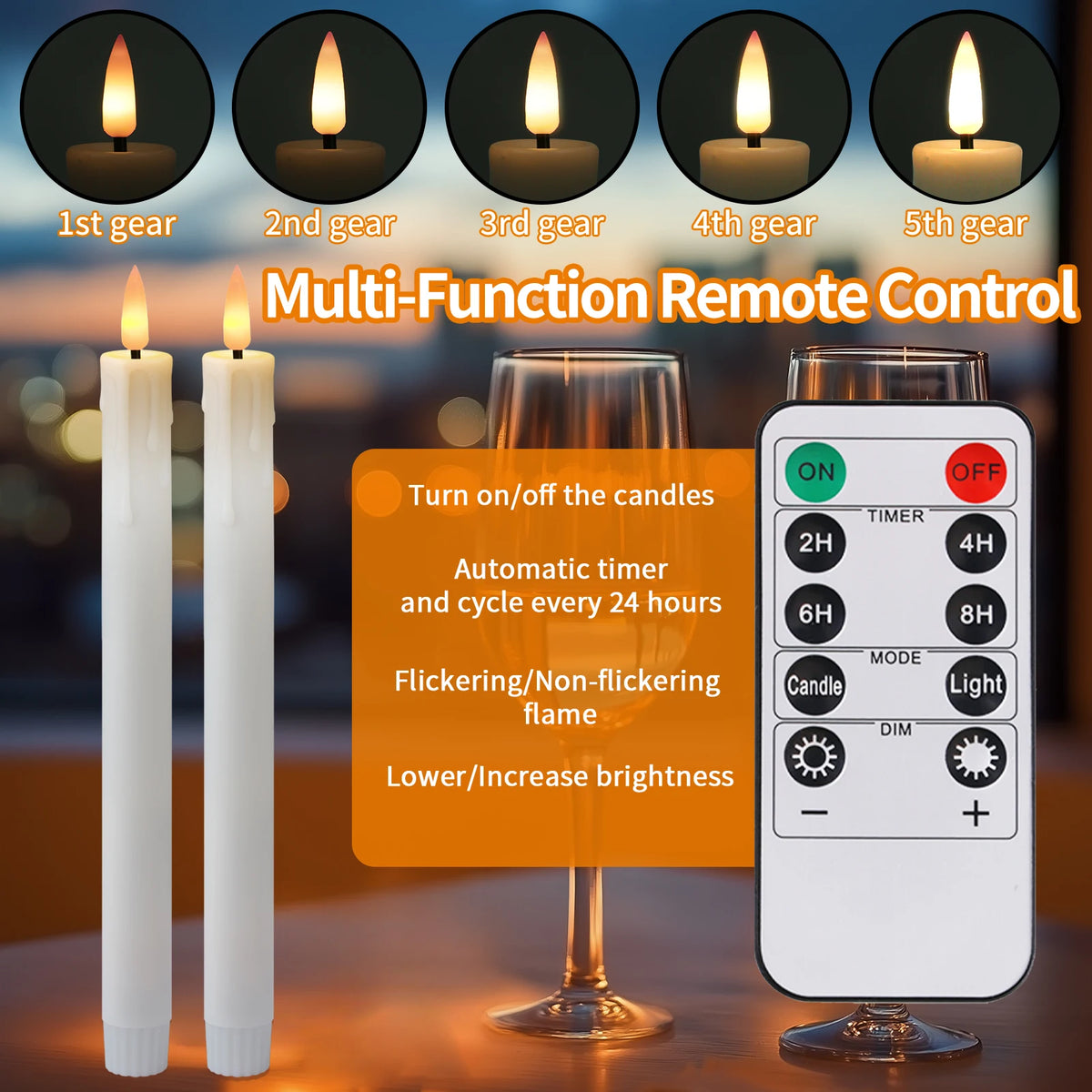 Rechargeable Flameless LED Taper Candles – Timer & Remote, 6-Pack