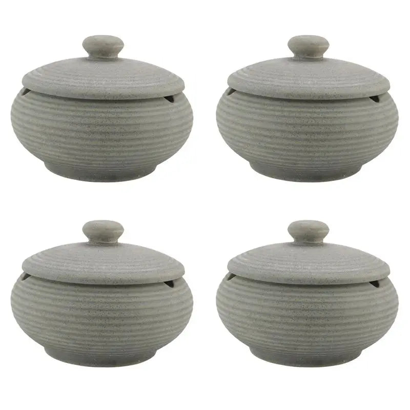 Ceramic Ashtray with Windproof Lid Light Blue – Set of 4