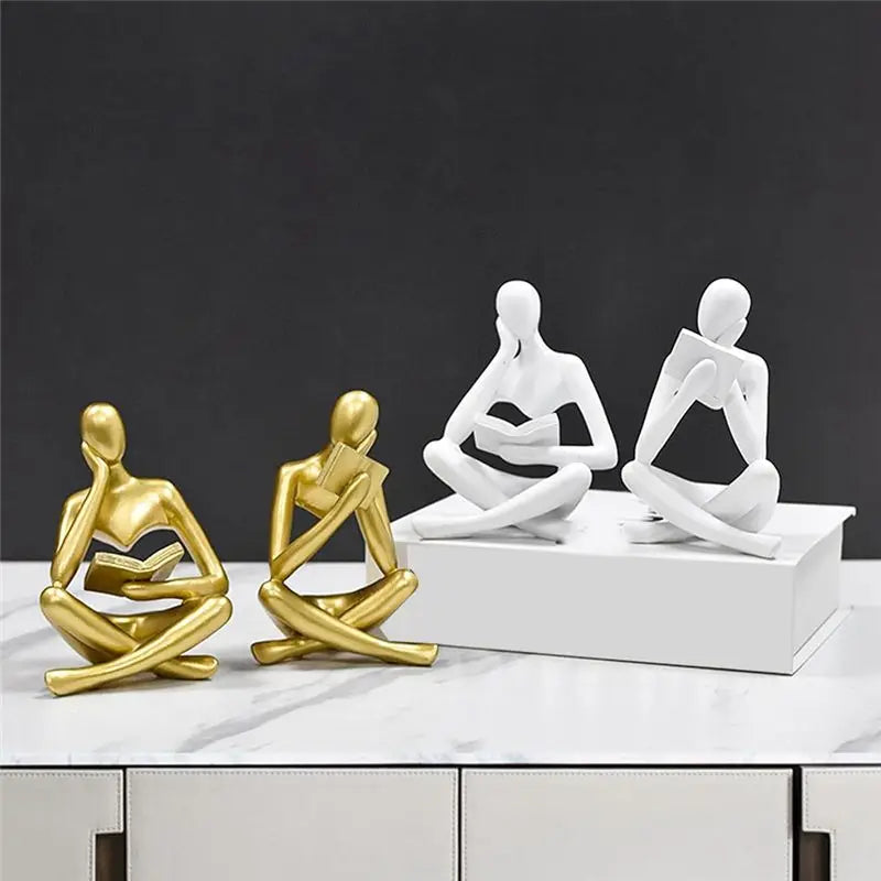 White Thinker Resin Reading Statue – Modern Book Decor Sculpture