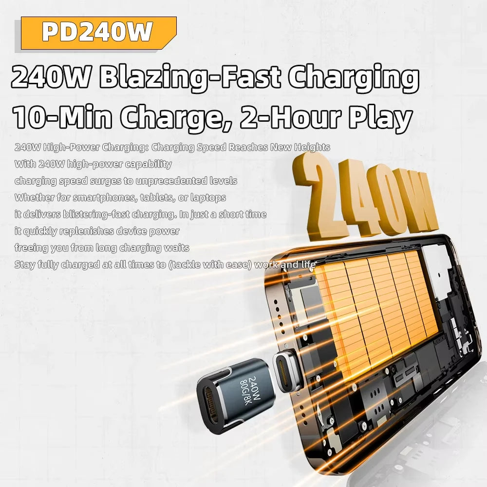 240W Magnetic USB-C Adapter – USB4 80Gbps 8K Fast Charge