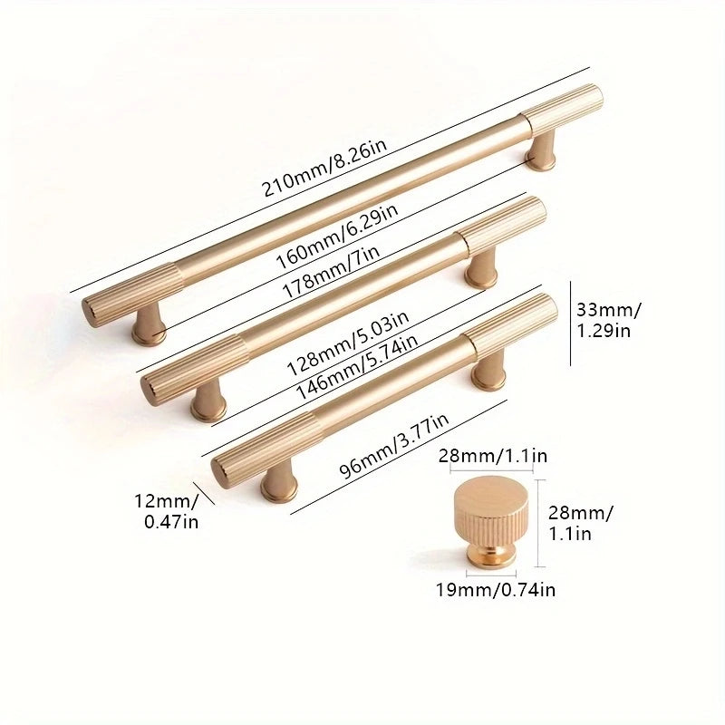 Brushed Gold Aluminum Cabinet Handles & Drawer Pulls