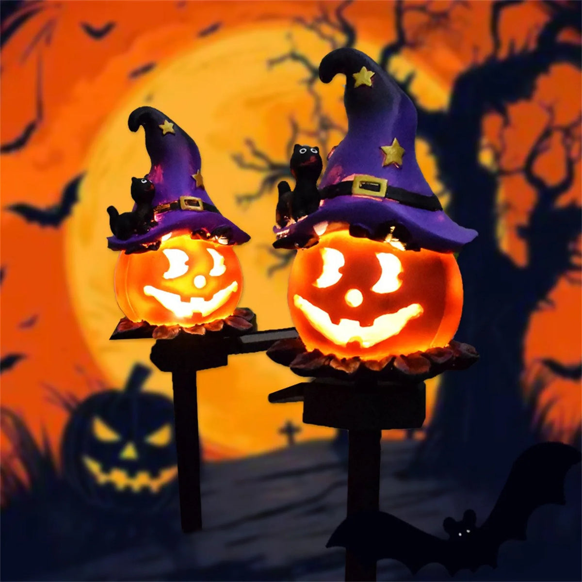 Solar Halloween Pumpkin Stake Lights – Waterproof Garden Décor