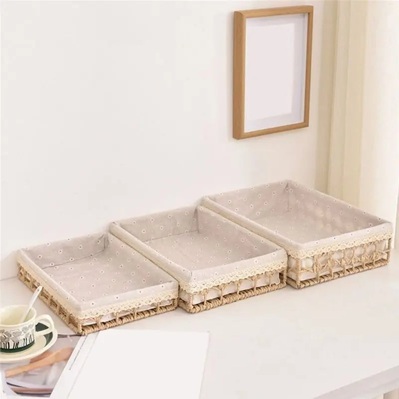Hand Woven Rattan Desktop Organizer Tray Set of 3 – S/M/L