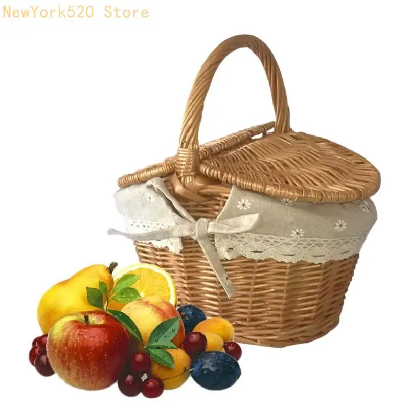 Wicker Fruit Basket with Handle & Double Lid | Rattan Hamper