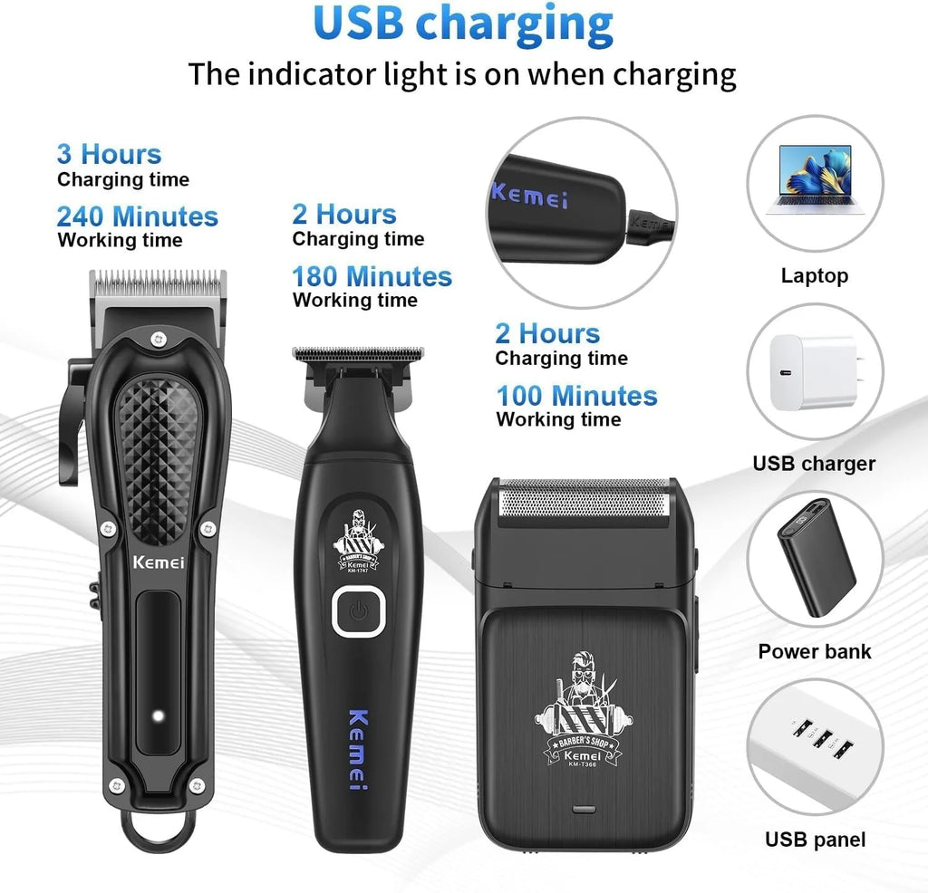 Kemei Cordless Hair Clipper & Men's Grooming Kit