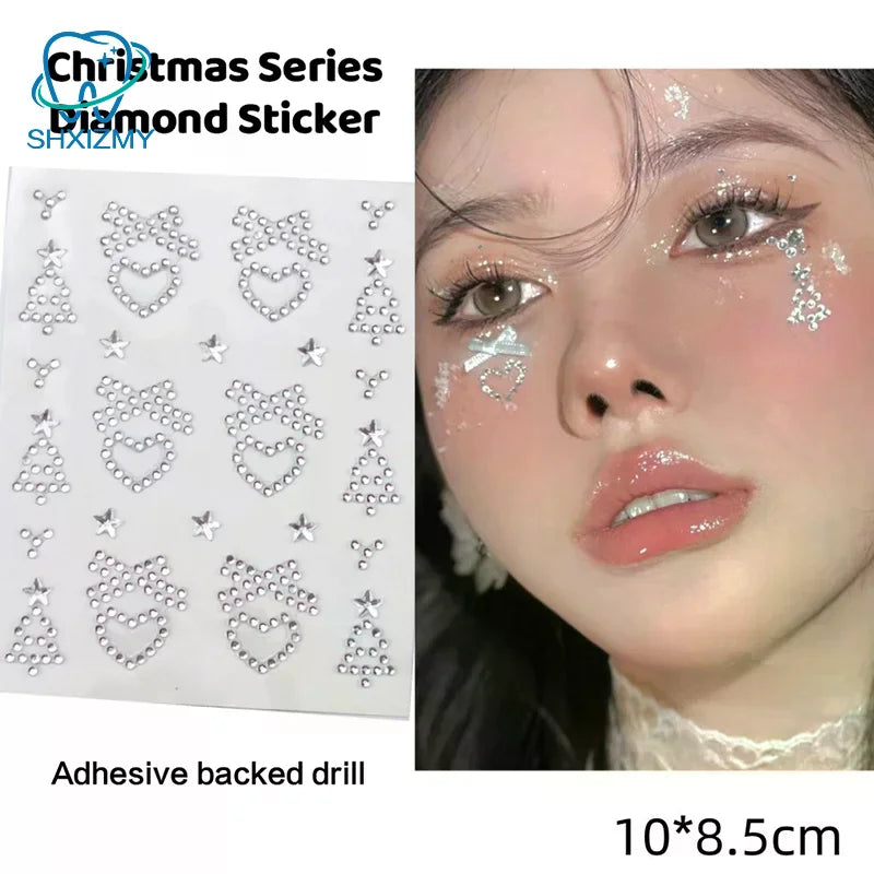 Christmas Rhinestone Face Stickers – Snowflake Temp Tattoo