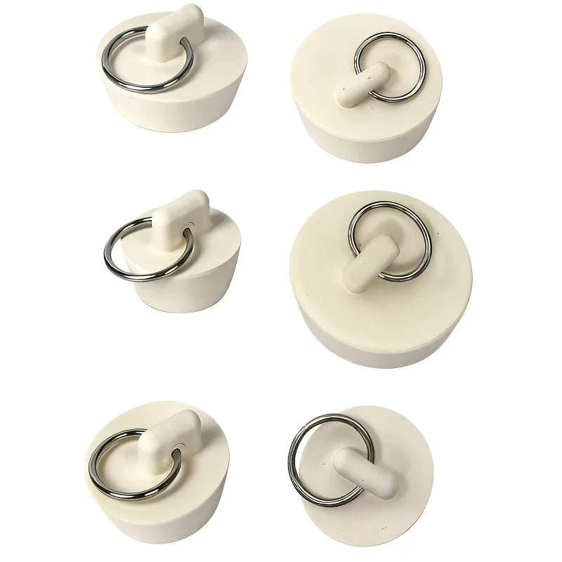 6-Pack Rubber Drain Stoppers with Ring – Sink & Bathtub