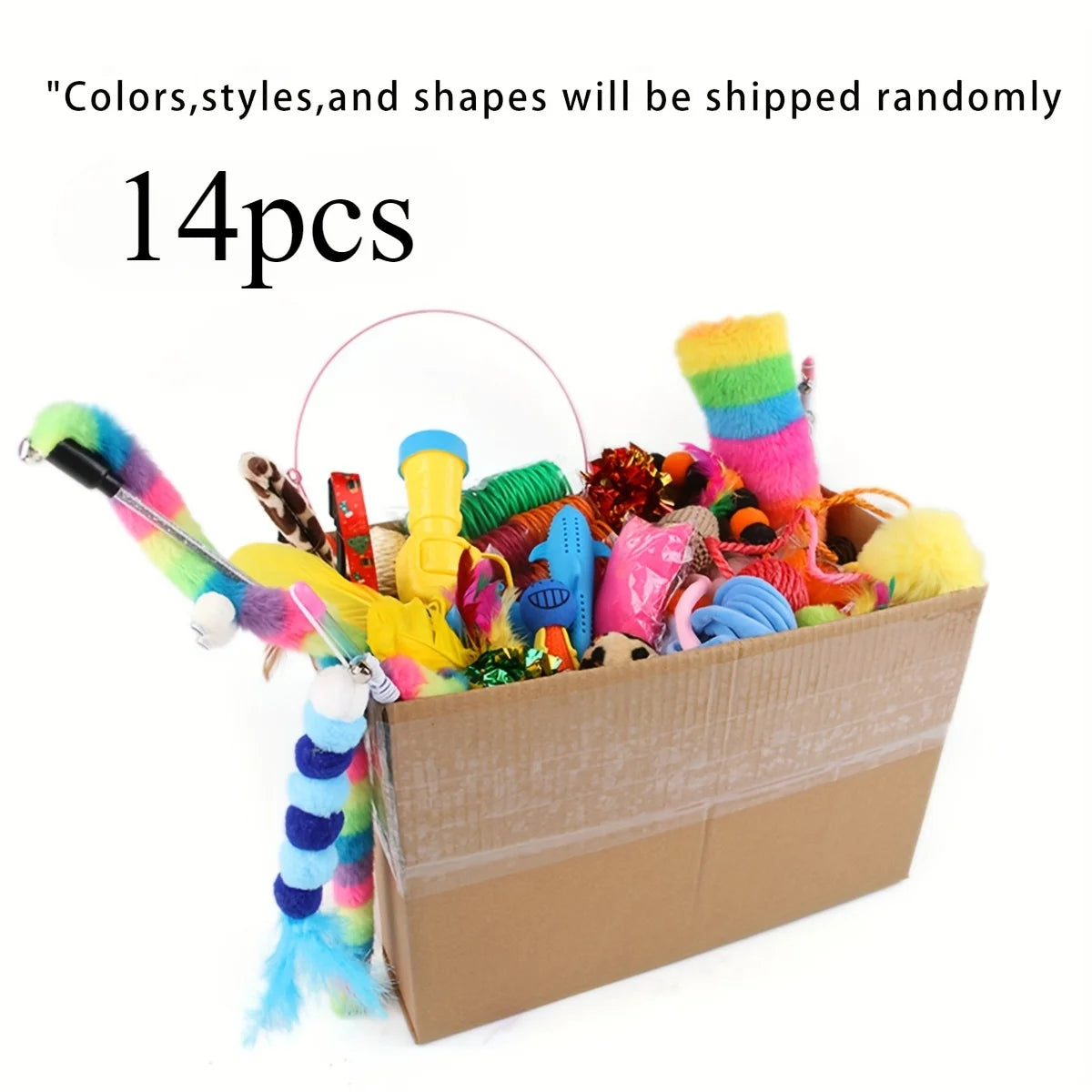 Cat Toys Mixed Pack – 14, 26 or 56 Piece Plastic & Plush Set