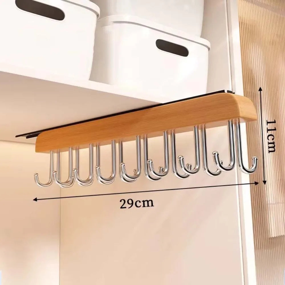 Wood Hat Organizer Rack – 16 Hook Retractable Hanger