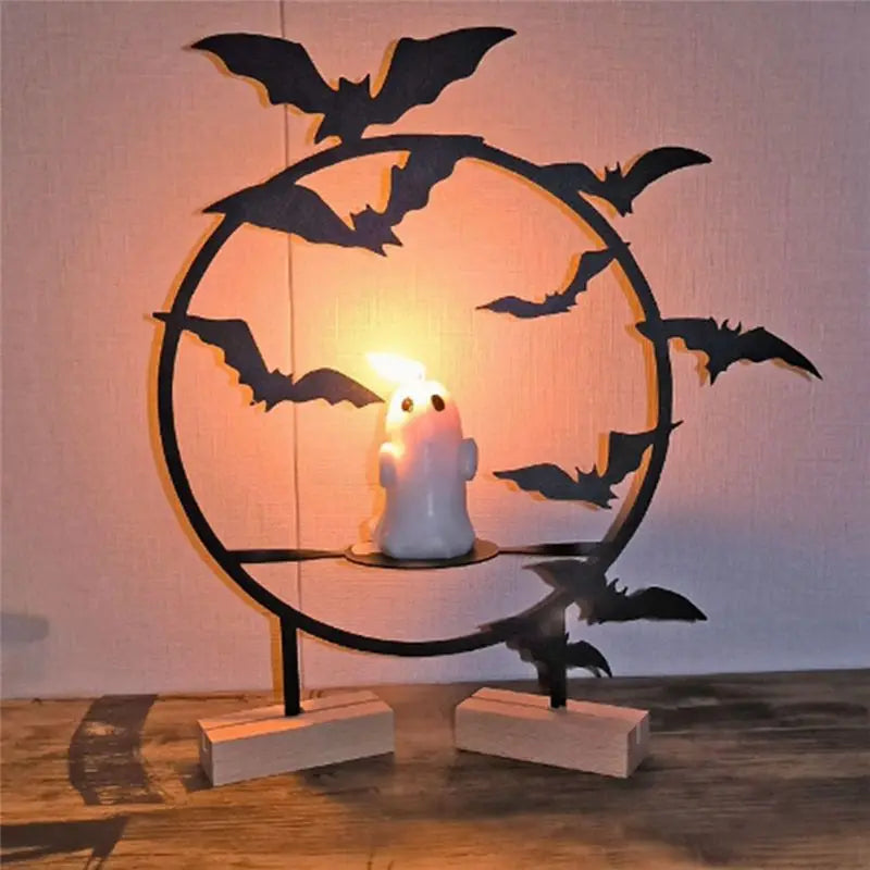 Gothic Bat Halloween Candlestick Holder – Iron Art Table Decor