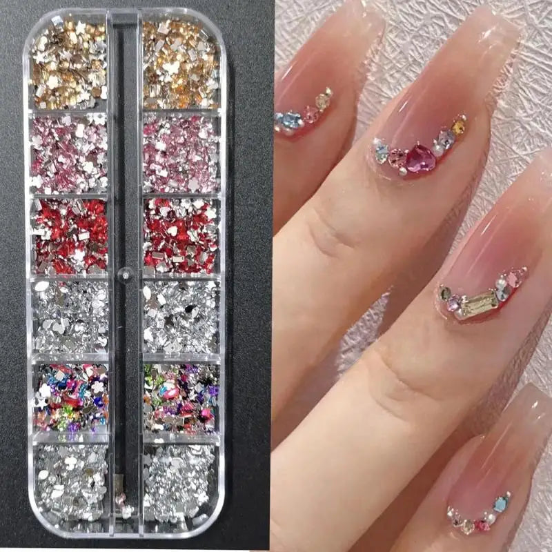 12-Grid 3D Flatback Nail Rhinestones – Crystal Diamond Nail Art