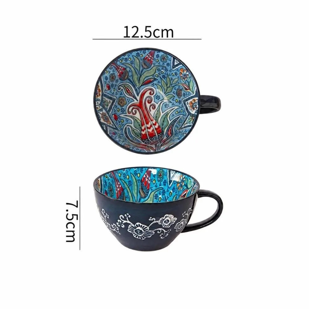 15oz Boho Hand-Painted Ceramic Mug | Microwave Safe