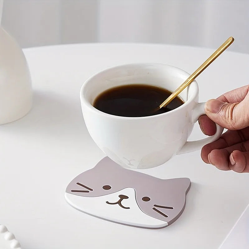 Cartoon Cat Silicone Coaster – Heatproof Kitchen & Home Mat