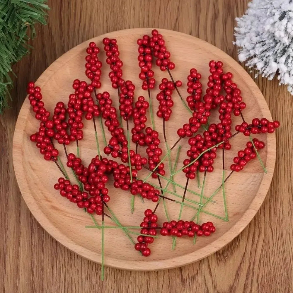 30PCS Red Artificial Berry Picks – Flexible Wire Christmas Decor