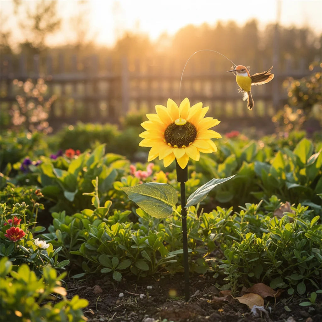Solar Rotating Sunflower Garden Stake – Butterfly Hummingbird