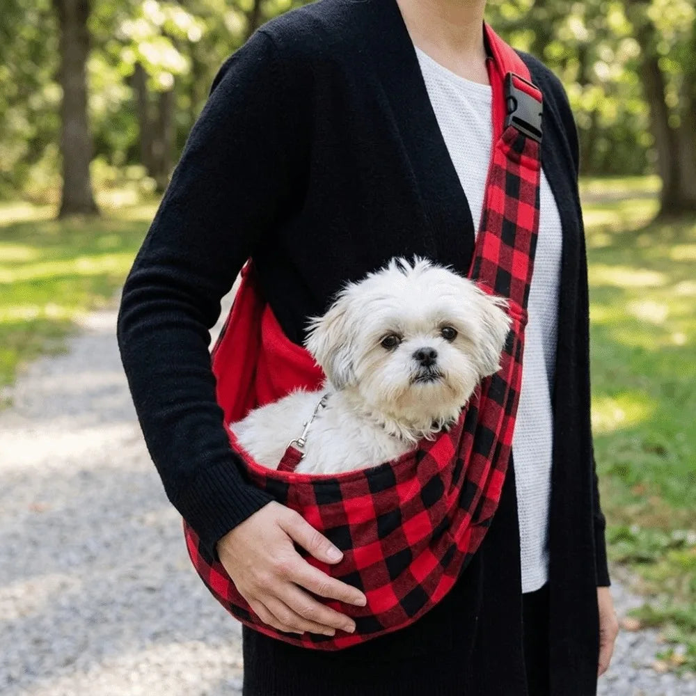 VIBE Breathable Mesh Pet Sling Carrier – Red Black Plaid Bag