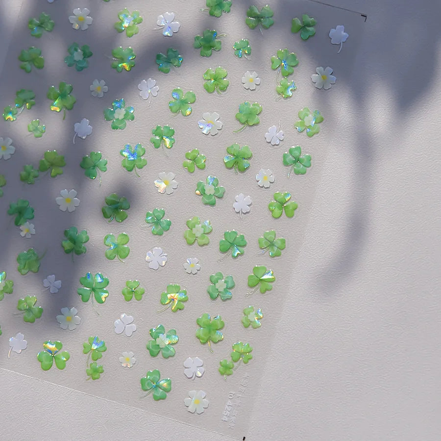 Lucky Clover Spring Flower Shining Self-Adhesive Nail Art Stickers