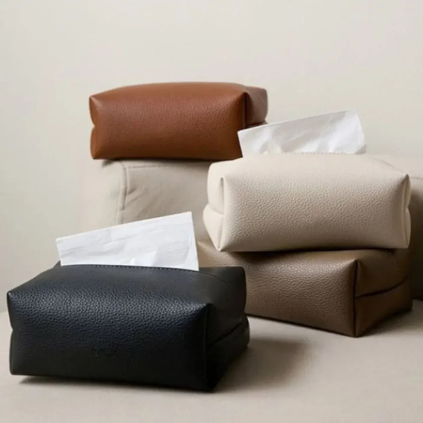 Faux Leather Tissue Box Cover Square Dustproof Napkin Holder