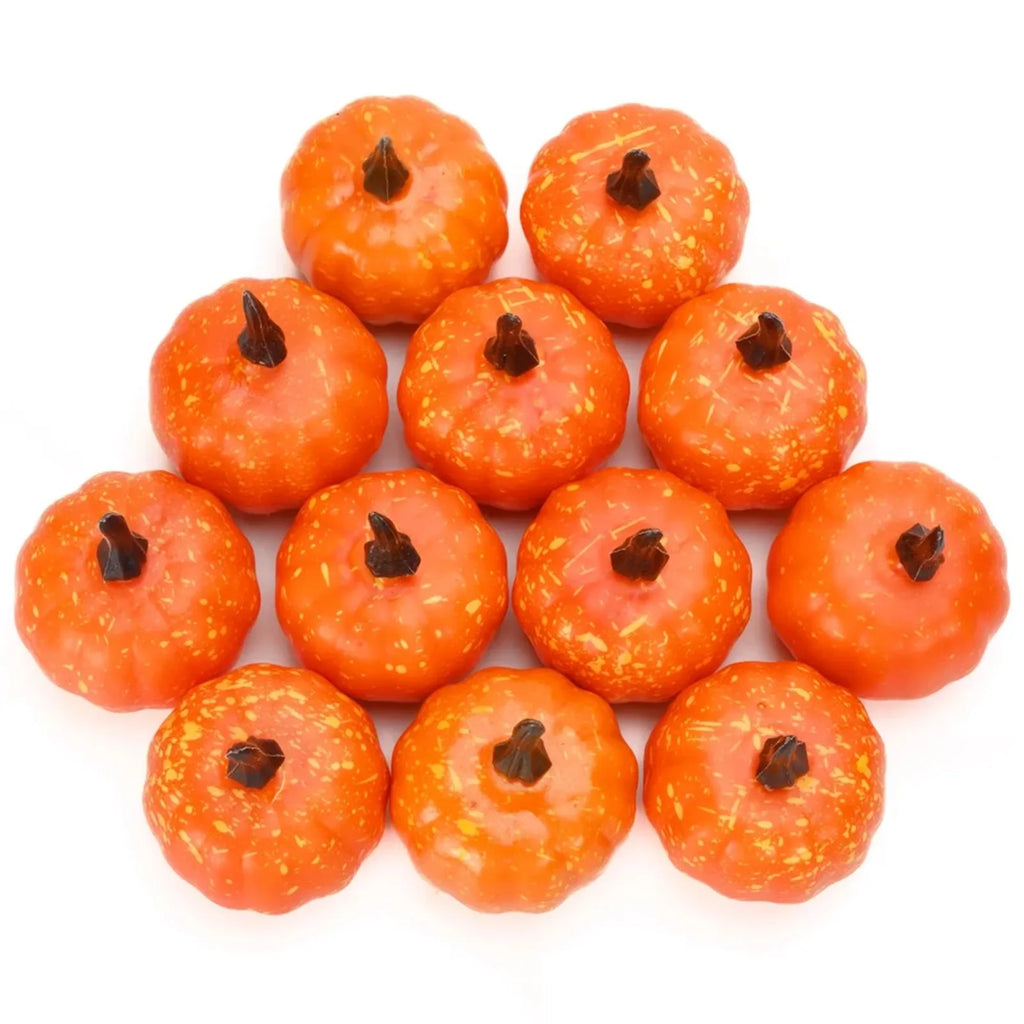 12-Pack Foam Artificial Pumpkins – Halloween Fall Harvest Décor