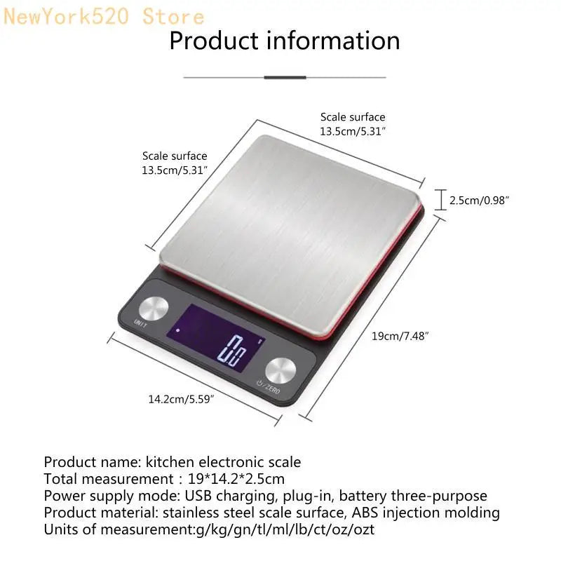 Kitchen Scale Stainless Steel 5000g / 0.1g – 9 Unit Modes