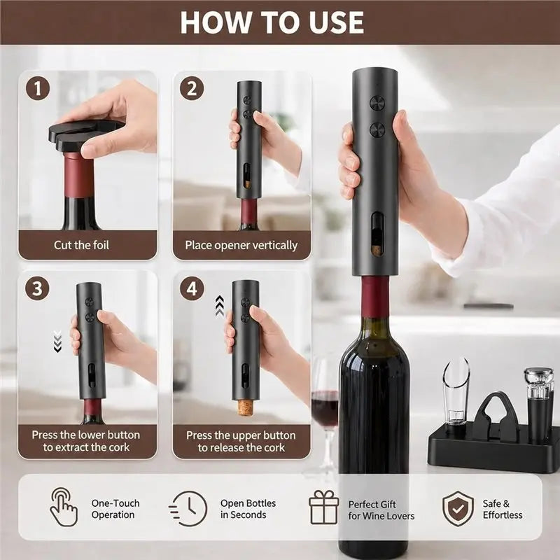 Electric Wine Opener Set – Rechargeable Automatic Corkscrew
