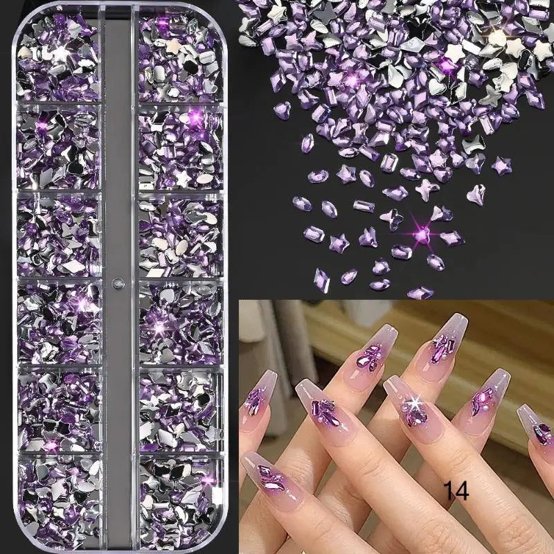 12-Grid 3D Flatback Nail Rhinestones – Crystal Diamond Nail Art