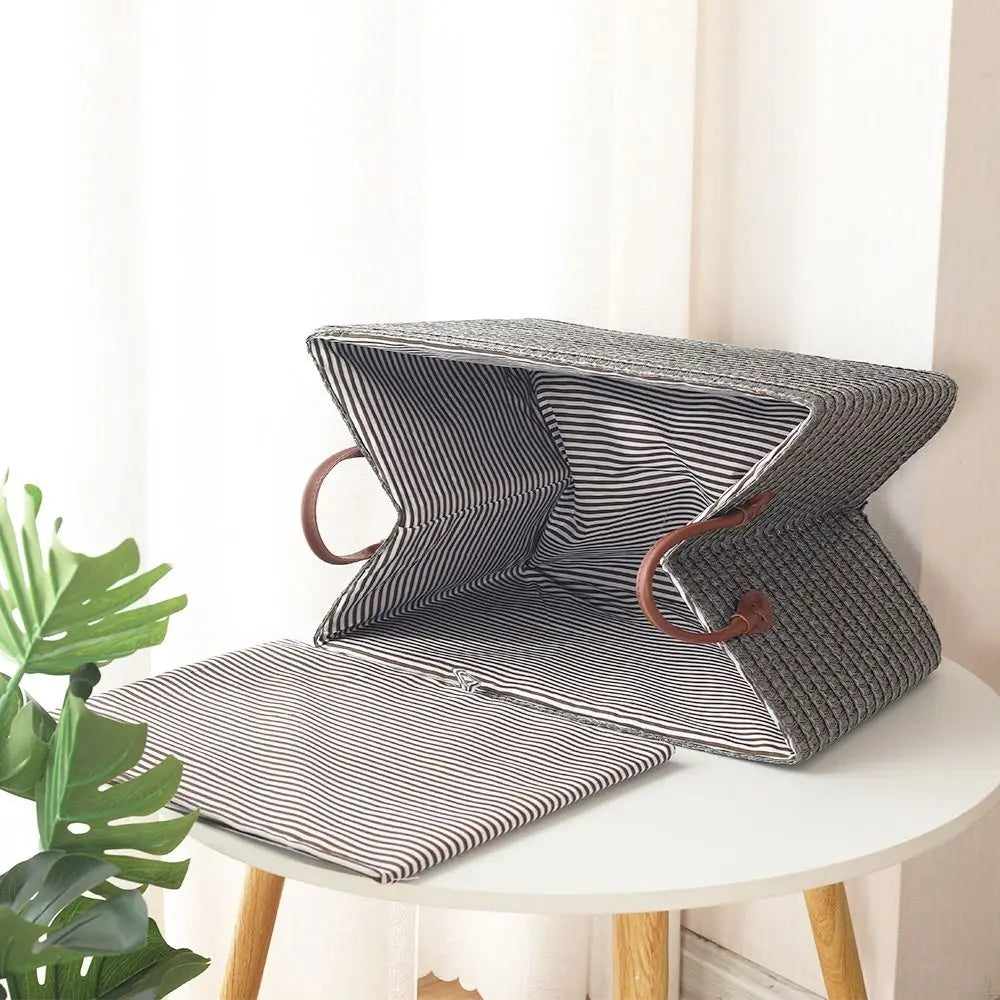 Foldable Straw Storage Box with Handles – Large Clothes Basket